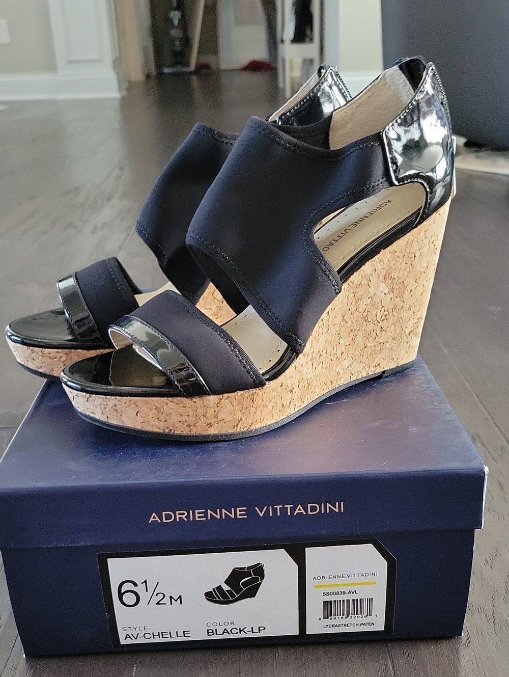 Adrienne Vittadini Black Cork Platform Wedge Sandals